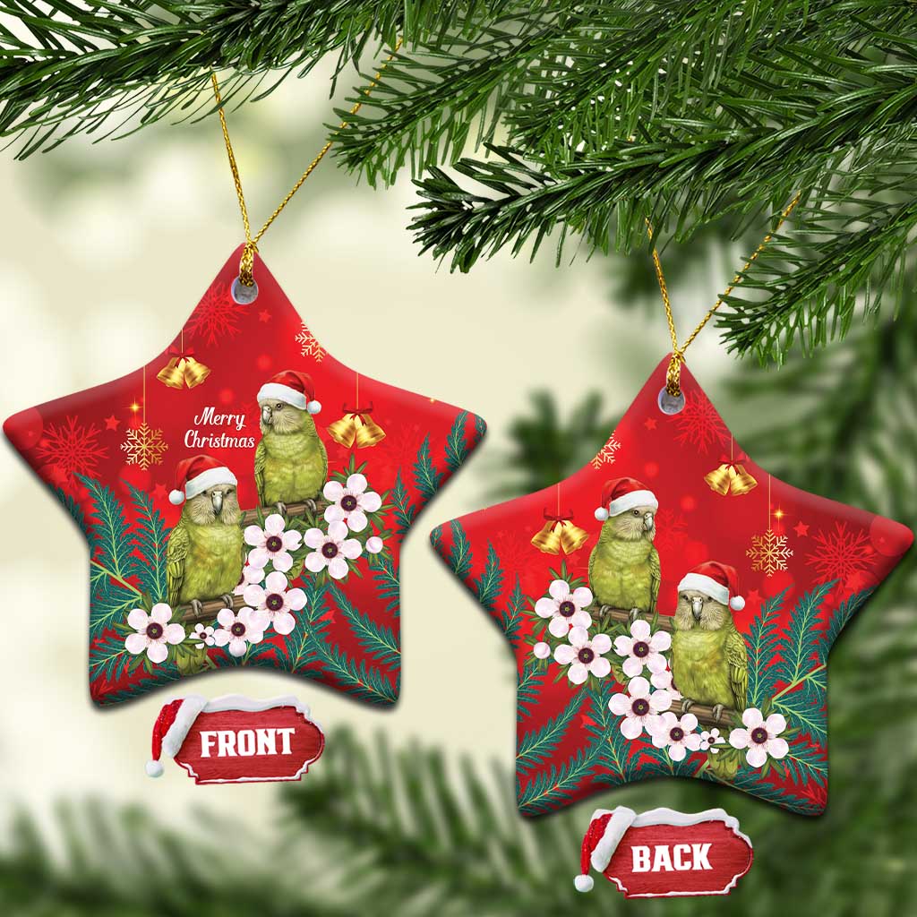 New Zealand Kakapo Christmas Ceramic Ornament Owl Parrot Santa Sliver Fern Manuka - Red - Polynesian Pride