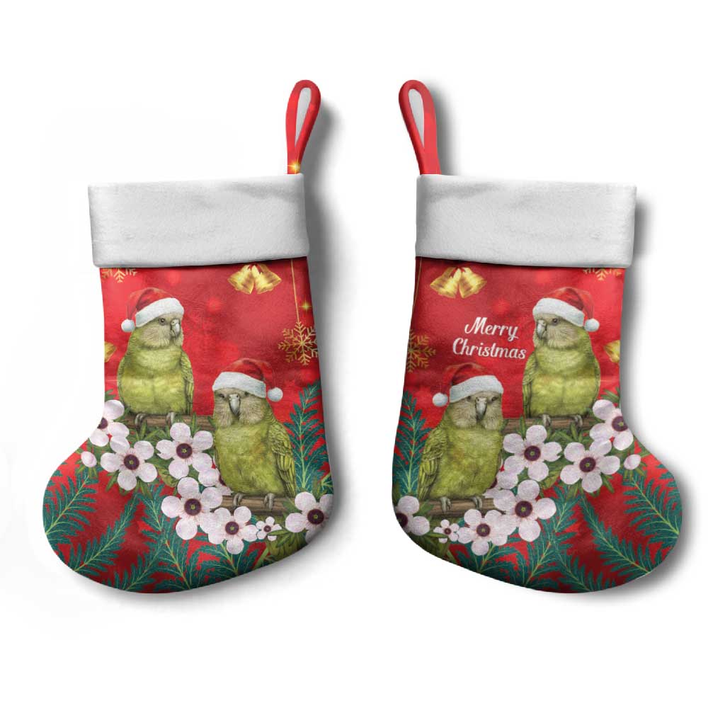 New Zealand Kakapo Christmas Stocking Owl Parrot Santa Sliver Fern Manuka - Red - Polynesian Pride