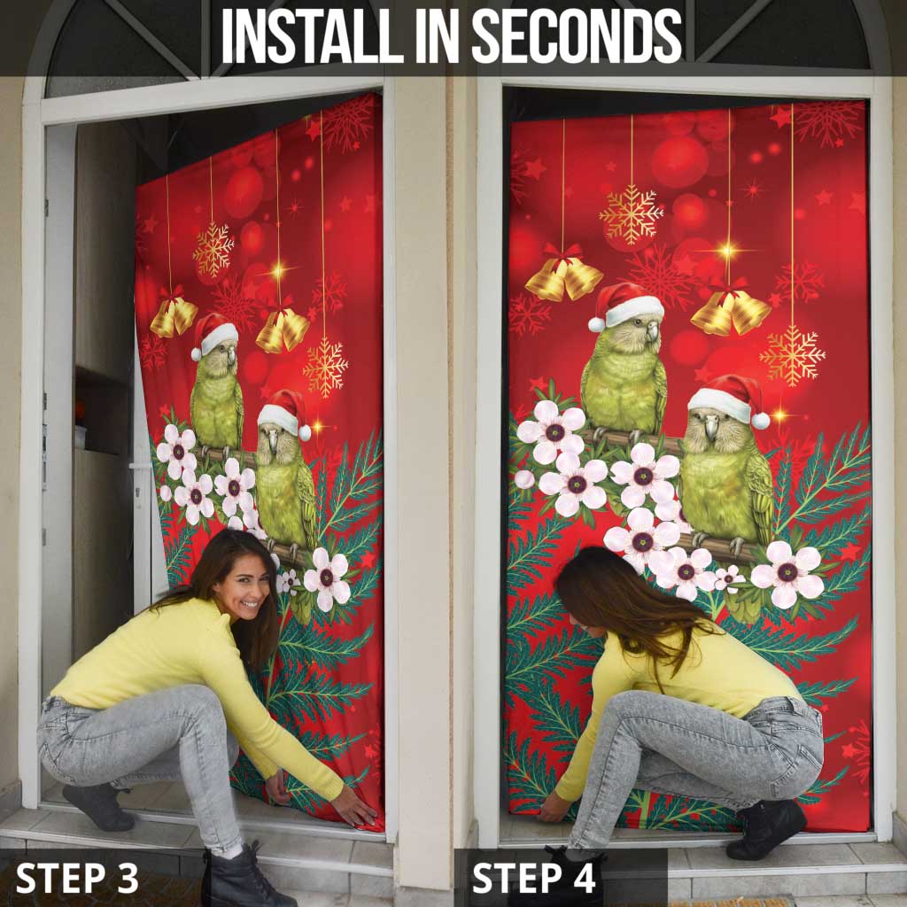 New Zealand Kakapo Christmas Door Cover Owl Parrot Santa Sliver Fern Manuka - Red - Polynesian Pride