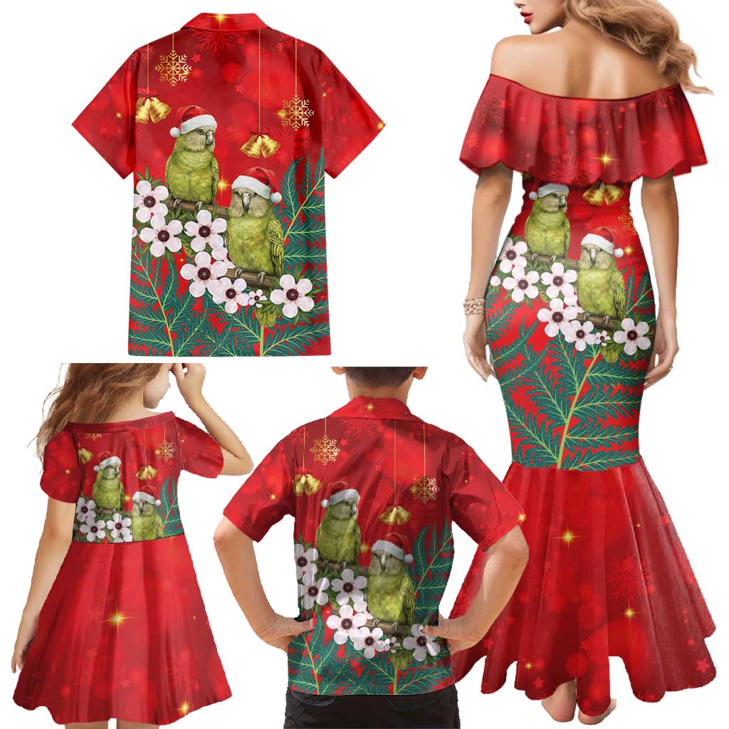 New Zealand Kakapo Christmas Family Matching Mermaid Dress and Hawaiian Shirt Owl Parrot Santa Sliver Fern Manuka - Red - Polynesian Pride