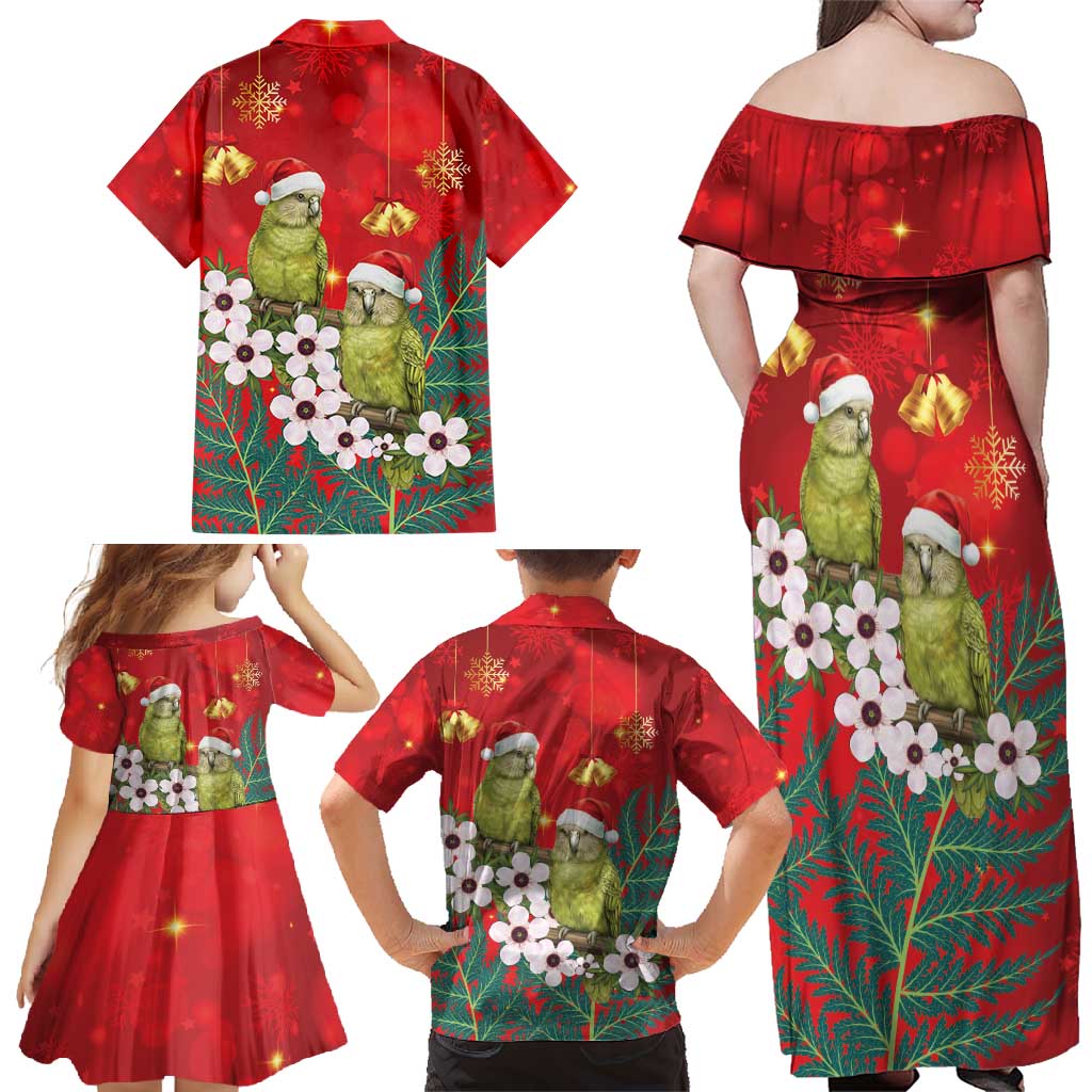 New Zealand Kakapo Christmas Family Matching Off Shoulder Maxi Dress and Hawaiian Shirt Owl Parrot Santa Sliver Fern Manuka - Red - Polynesian Pride