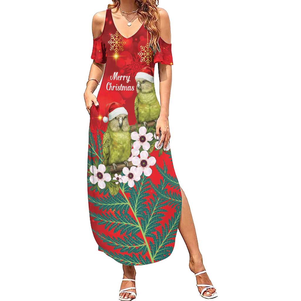 New Zealand Kakapo Christmas Family Matching Summer Maxi Dress and Hawaiian Shirt Owl Parrot Santa Sliver Fern Manuka - Red - Polynesian Pride