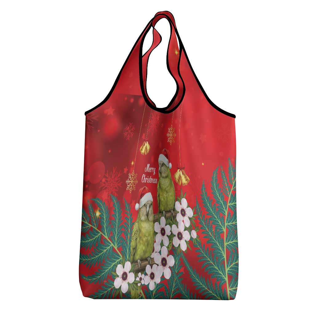 New Zealand Kakapo Christmas Grocery Bag Owl Parrot Santa Sliver Fern Manuka - Red - Polynesian Pride