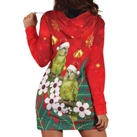 New Zealand Kakapo Christmas Hoodie Dress Owl Parrot Santa Sliver Fern Manuka - Red - Polynesian Pride