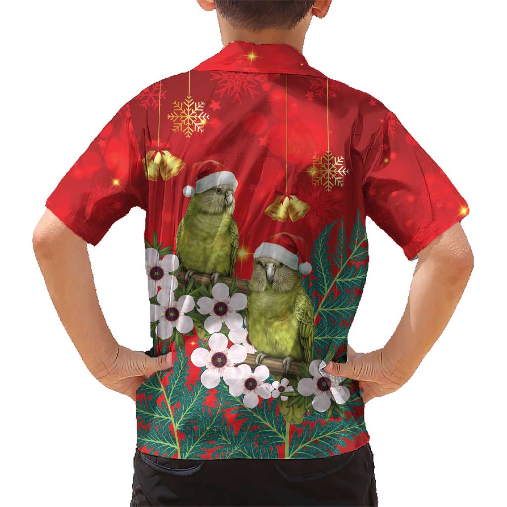 New Zealand Kakapo Christmas Kid Hawaiian Shirt Owl Parrot Santa Sliver Fern Manuka - Red - Polynesian Pride