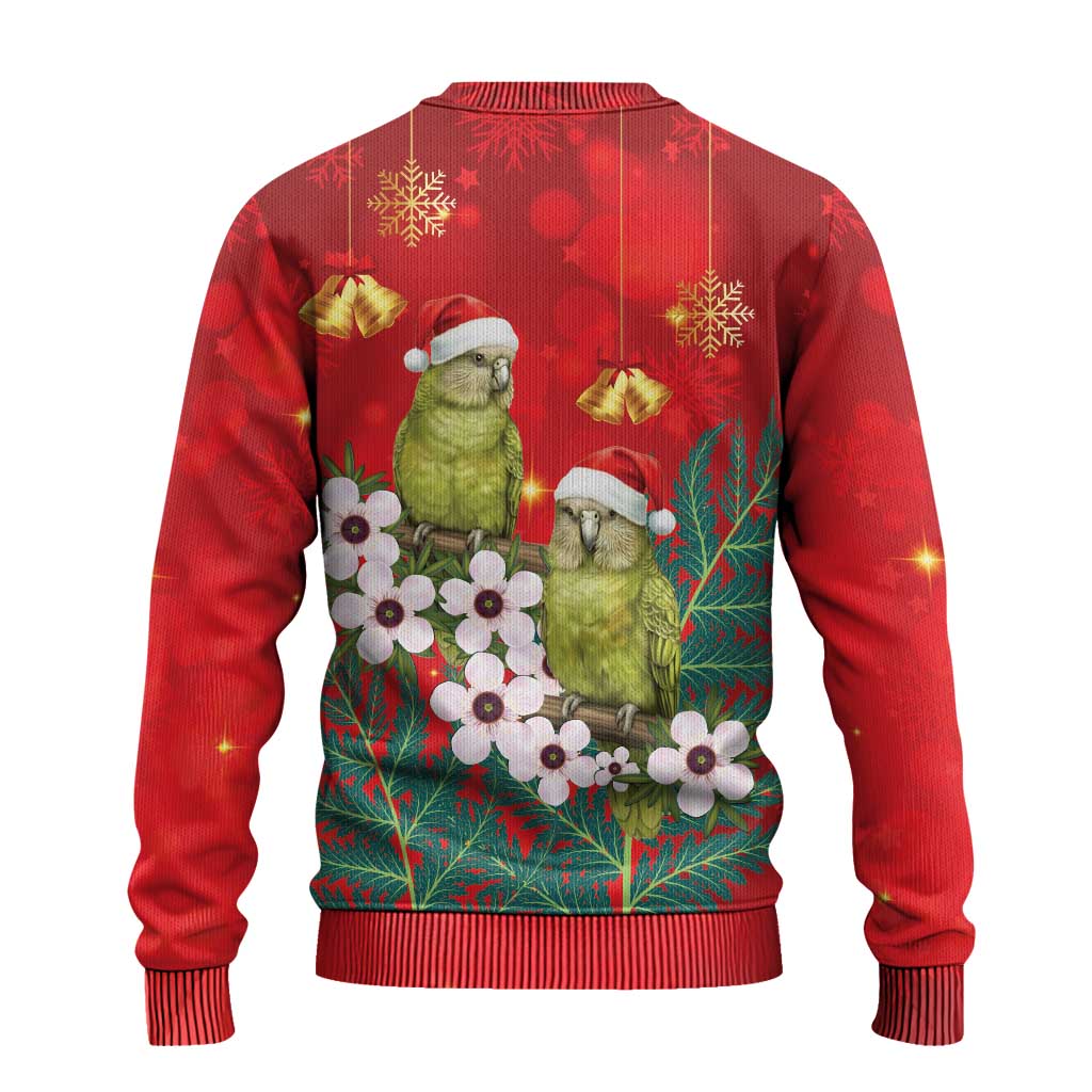 New Zealand Kakapo Christmas Ugly Christmas Sweater Owl Parrot Santa Sliver Fern Manuka - Red - Polynesian Pride