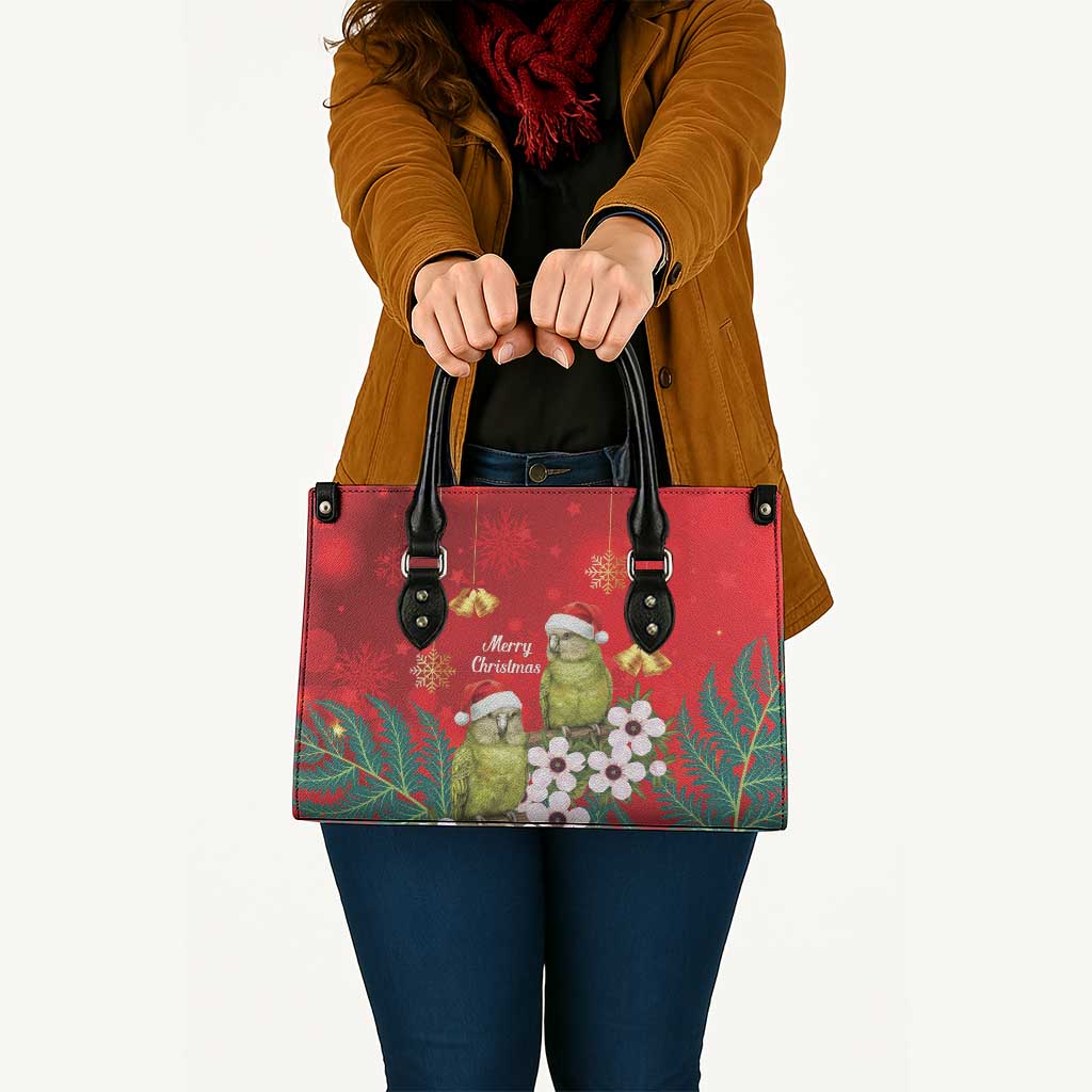 New Zealand Kakapo Christmas Leather Bag Owl Parrot Santa Sliver Fern Manuka - Red - Polynesian Pride