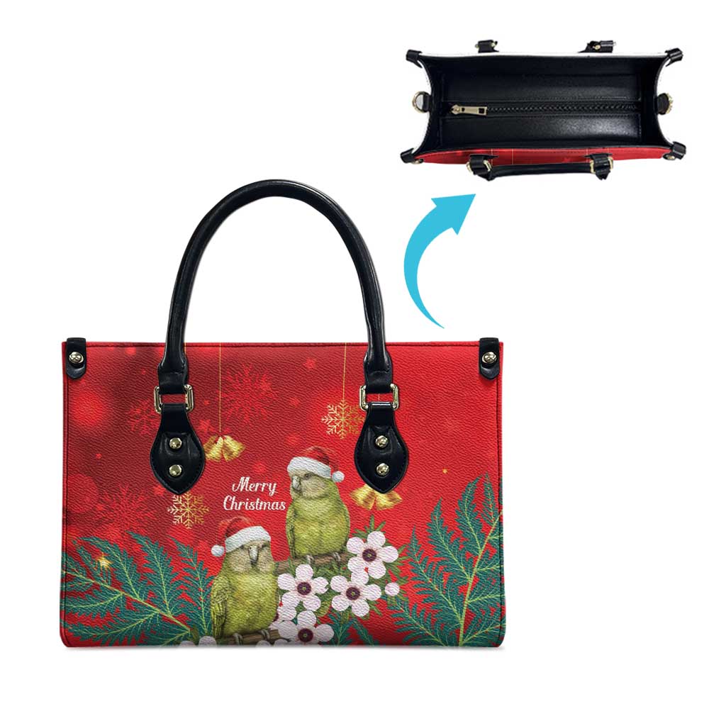 New Zealand Kakapo Christmas Leather Bag Owl Parrot Santa Sliver Fern Manuka - Red - Polynesian Pride