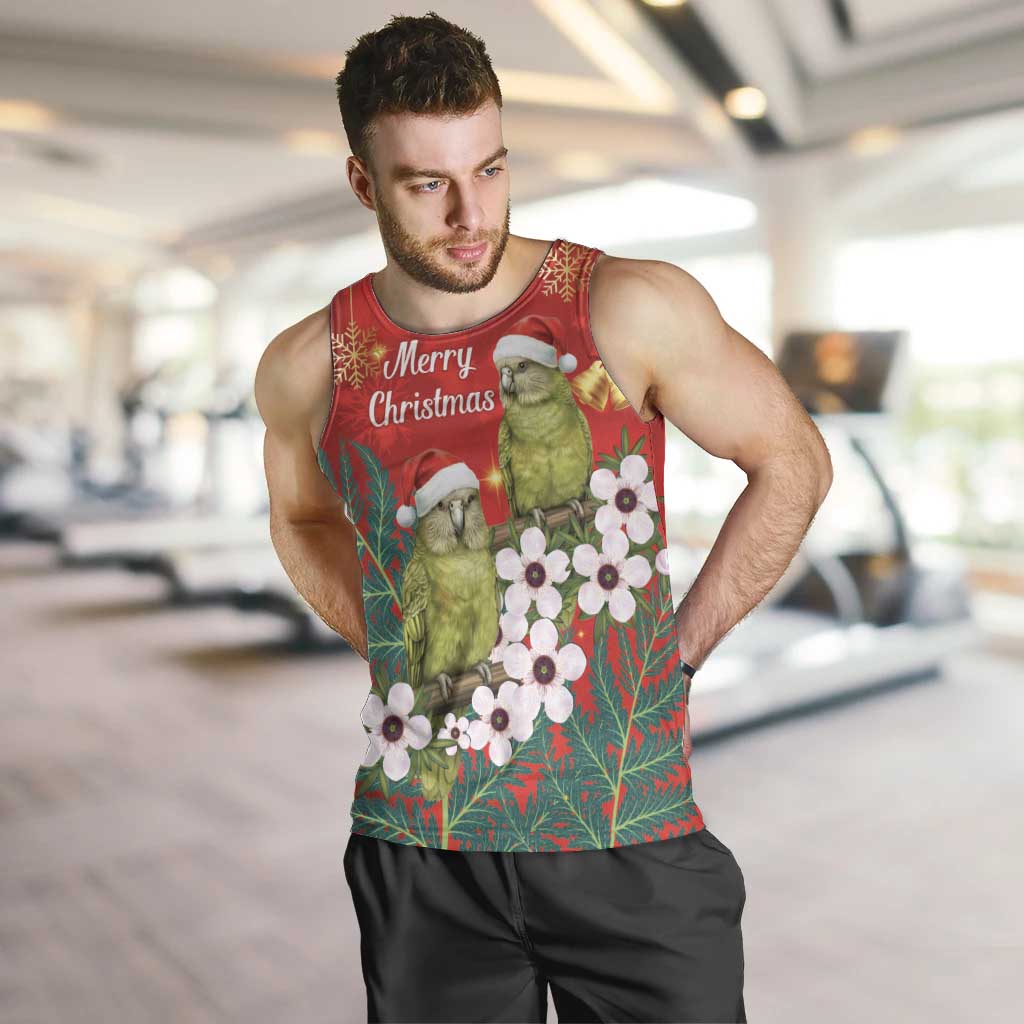 New Zealand Kakapo Christmas Men Tank Top Owl Parrot Santa Sliver Fern Manuka - Red - Polynesian Pride