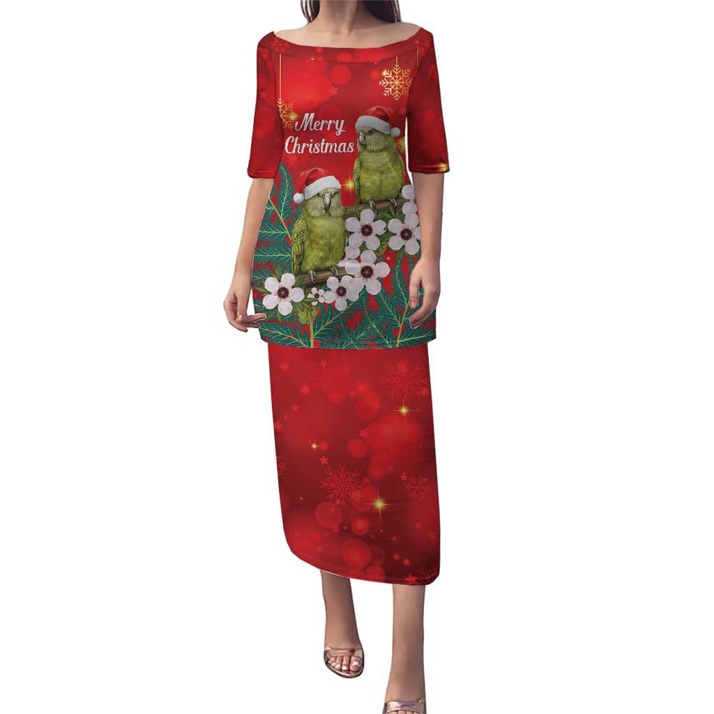 New Zealand Kakapo Christmas Puletasi Owl Parrot Santa Sliver Fern Manuka - Red - Polynesian Pride