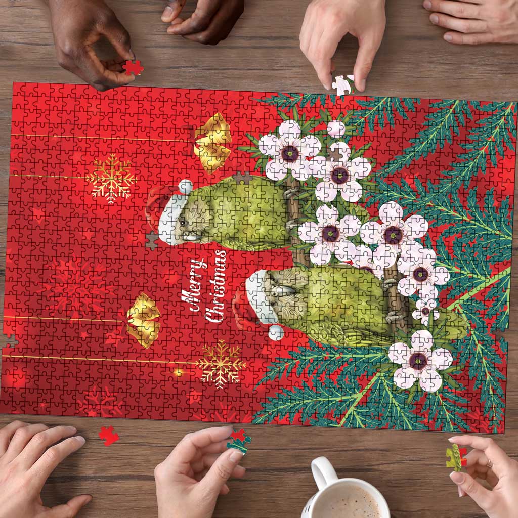 New Zealand Kakapo Christmas Puzzle Owl Parrot Santa Sliver Fern Manuka - Red - Polynesian Pride