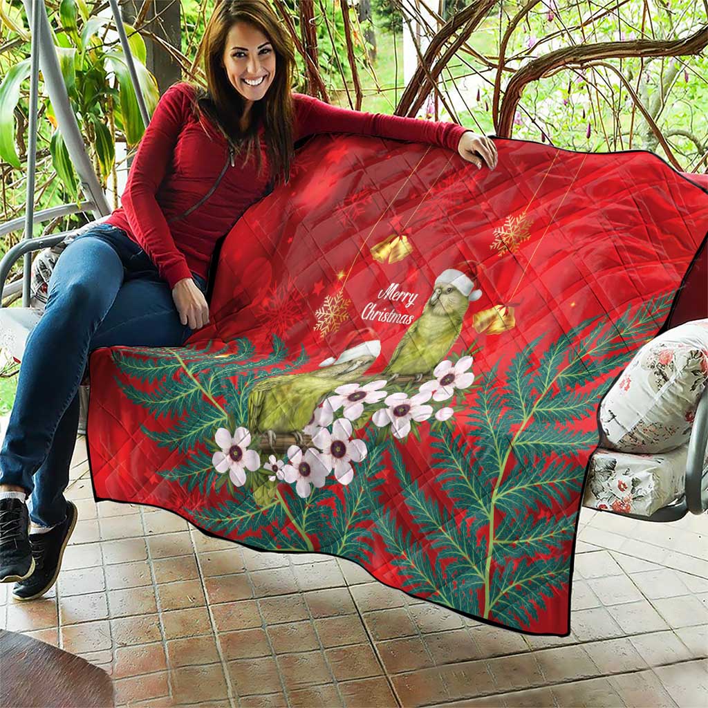 New Zealand Kakapo Christmas Quilt Owl Parrot Santa Sliver Fern Manuka - Red - Polynesian Pride
