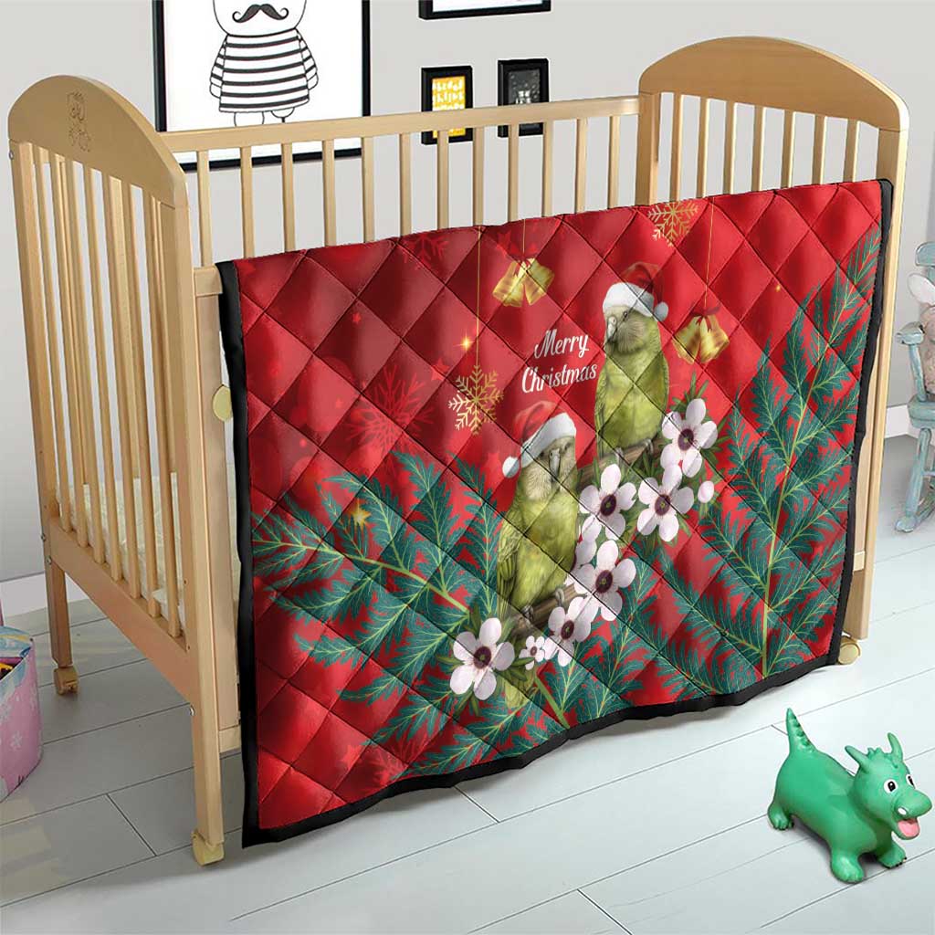 New Zealand Kakapo Christmas Quilt Owl Parrot Santa Sliver Fern Manuka - Red - Polynesian Pride