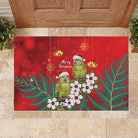 New Zealand Kakapo Christmas Rubber Doormat Owl Parrot Santa Sliver Fern Manuka - Red - Polynesian Pride
