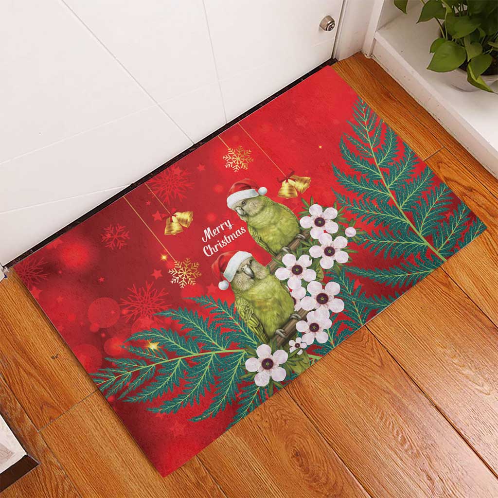 New Zealand Kakapo Christmas Rubber Doormat Owl Parrot Santa Sliver Fern Manuka - Red - Polynesian Pride