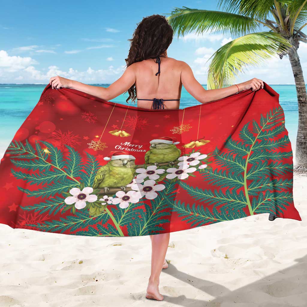 New Zealand Kakapo Christmas Sarong Owl Parrot Santa Sliver Fern Manuka - Red - Polynesian Pride