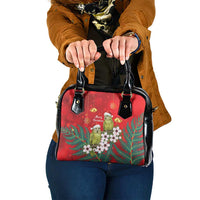 New Zealand Kakapo Christmas Shoulder Handbag Owl Parrot Santa Sliver Fern Manuka - Red - Polynesian Pride