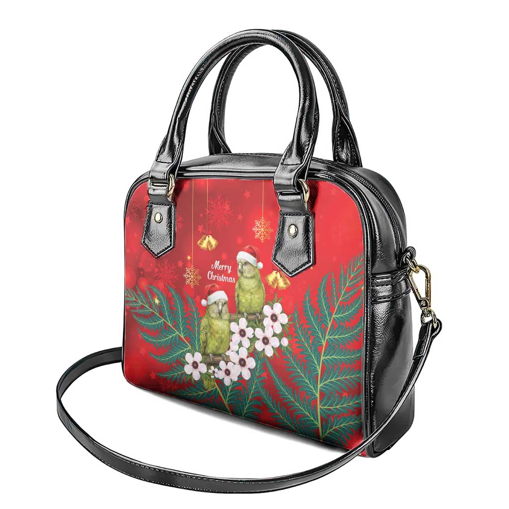 New Zealand Kakapo Christmas Shoulder Handbag Owl Parrot Santa Sliver Fern Manuka - Red - Polynesian Pride