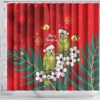 New Zealand Kakapo Christmas Shower Curtain Owl Parrot Santa Sliver Fern Manuka - Red - Polynesian Pride