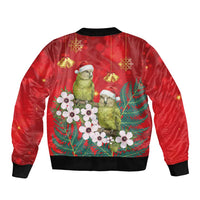 New Zealand Kakapo Christmas Sleeve Zip Bomber Jacket Owl Parrot Santa Sliver Fern Manuka - Red - Polynesian Pride