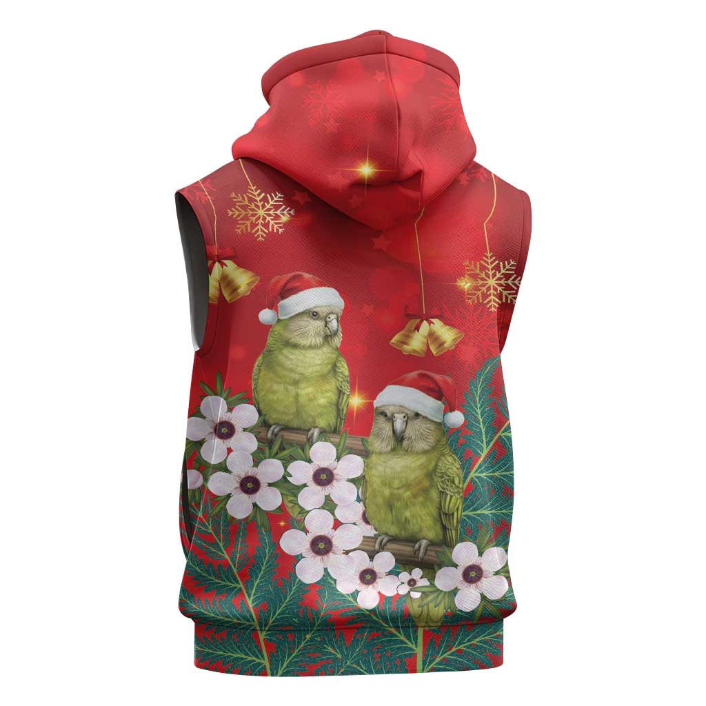 New Zealand Kakapo Christmas Sleeveless Zip Hoodie Owl Parrot Santa Sliver Fern Manuka - Red - Polynesian Pride