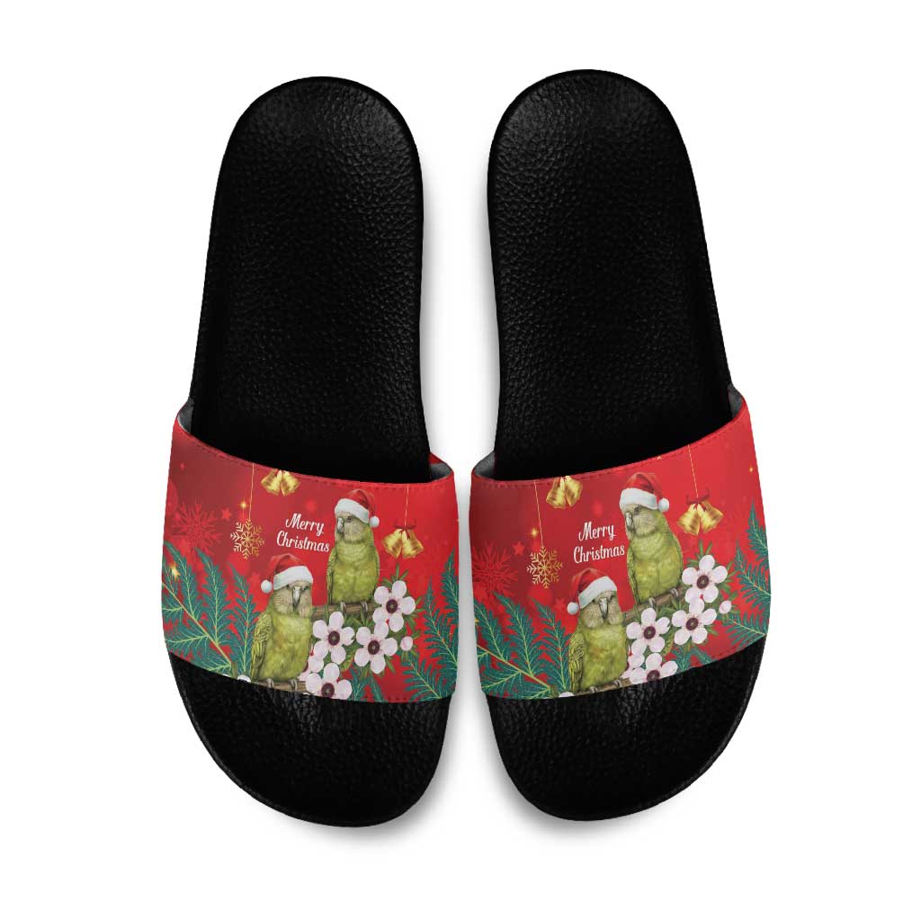 New Zealand Kakapo Christmas Slide Sandals Owl Parrot Santa Sliver Fern Manuka - Red - Polynesian Pride
