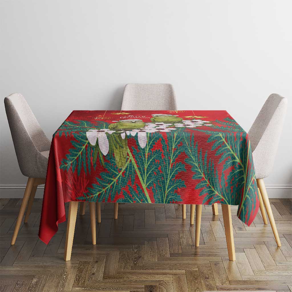 New Zealand Kakapo Christmas Tablecloth Owl Parrot Santa Sliver Fern Manuka - Red - Polynesian Pride
