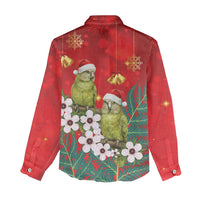 New Zealand Kakapo Christmas Women Casual Shirt Owl Parrot Santa Sliver Fern Manuka - Red - Polynesian Pride