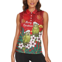 New Zealand Kakapo Christmas Women Sleeveless Polo Shirt Owl Parrot Santa Sliver Fern Manuka - Red - Polynesian Pride