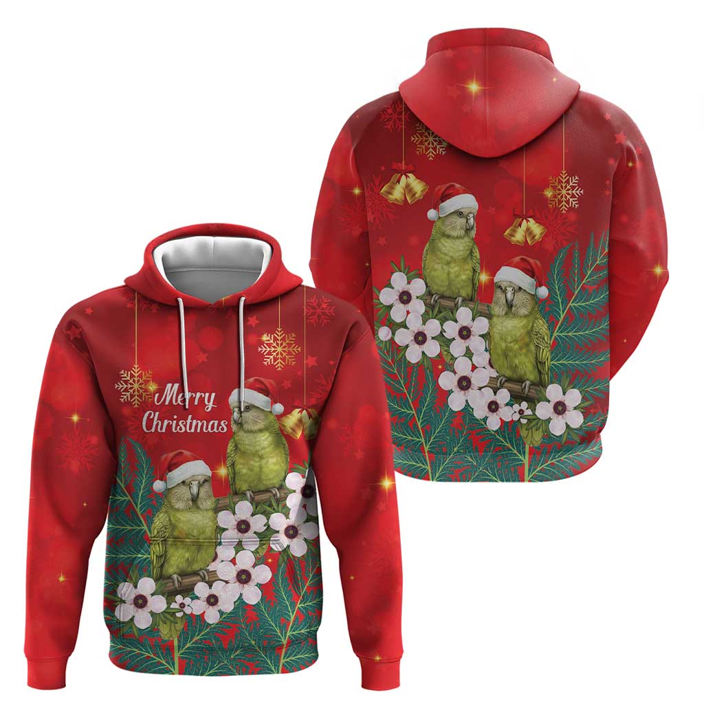 New Zealand Kakapo Christmas Zip Hoodie Owl Parrot Santa Sliver Fern Manuka - Red - Polynesian Pride
