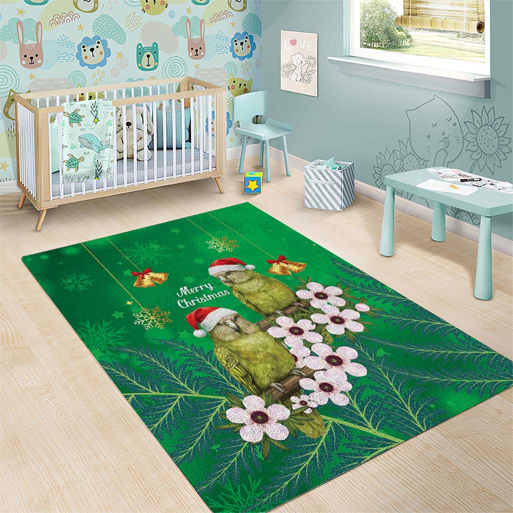 New Zealand Kakapo Christmas Area Rug Owl Parrot Santa Sliver Fern Manuka - Green - Polynesian Pride