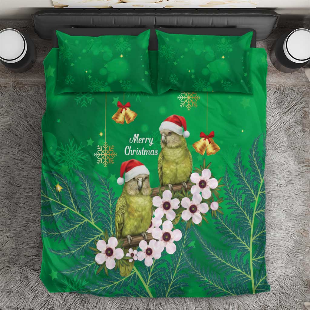 New Zealand Kakapo Christmas Bedding Set Owl Parrot Santa Sliver Fern Manuka - Green - Polynesian Pride