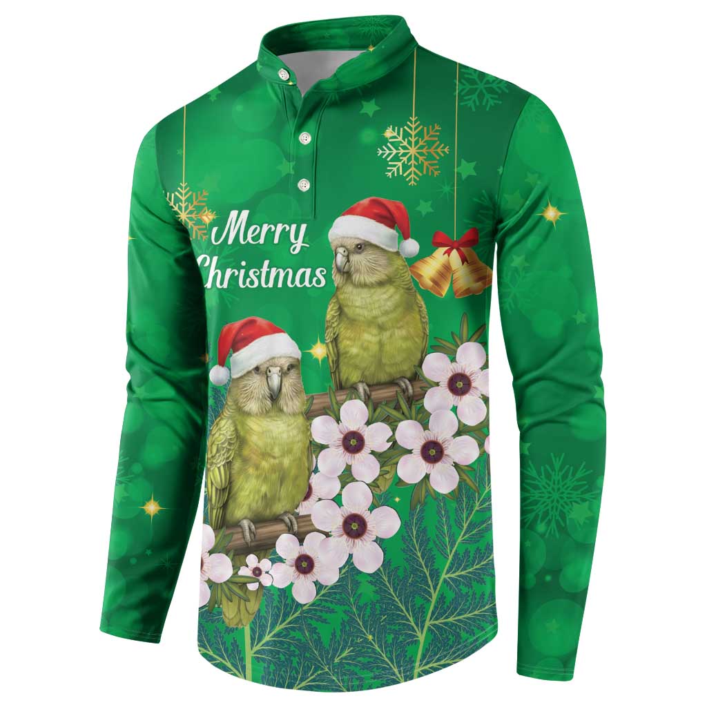 New Zealand Kakapo Christmas Button Sweatshirt Owl Parrot Santa Sliver Fern Manuka - Green - Polynesian Pride