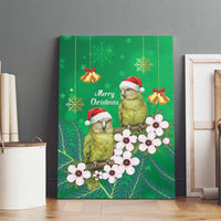 New Zealand Kakapo Christmas Canvas Wall Art Owl Parrot Santa Sliver Fern Manuka - Green - Polynesian Pride