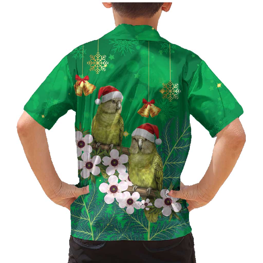 New Zealand Kakapo Christmas Family Matching Mermaid Dress and Hawaiian Shirt Owl Parrot Santa Sliver Fern Manuka - Green - Polynesian Pride