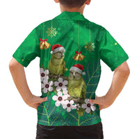 New Zealand Kakapo Christmas Family Matching Off Shoulder Maxi Dress and Hawaiian Shirt Owl Parrot Santa Sliver Fern Manuka - Green - Polynesian Pride