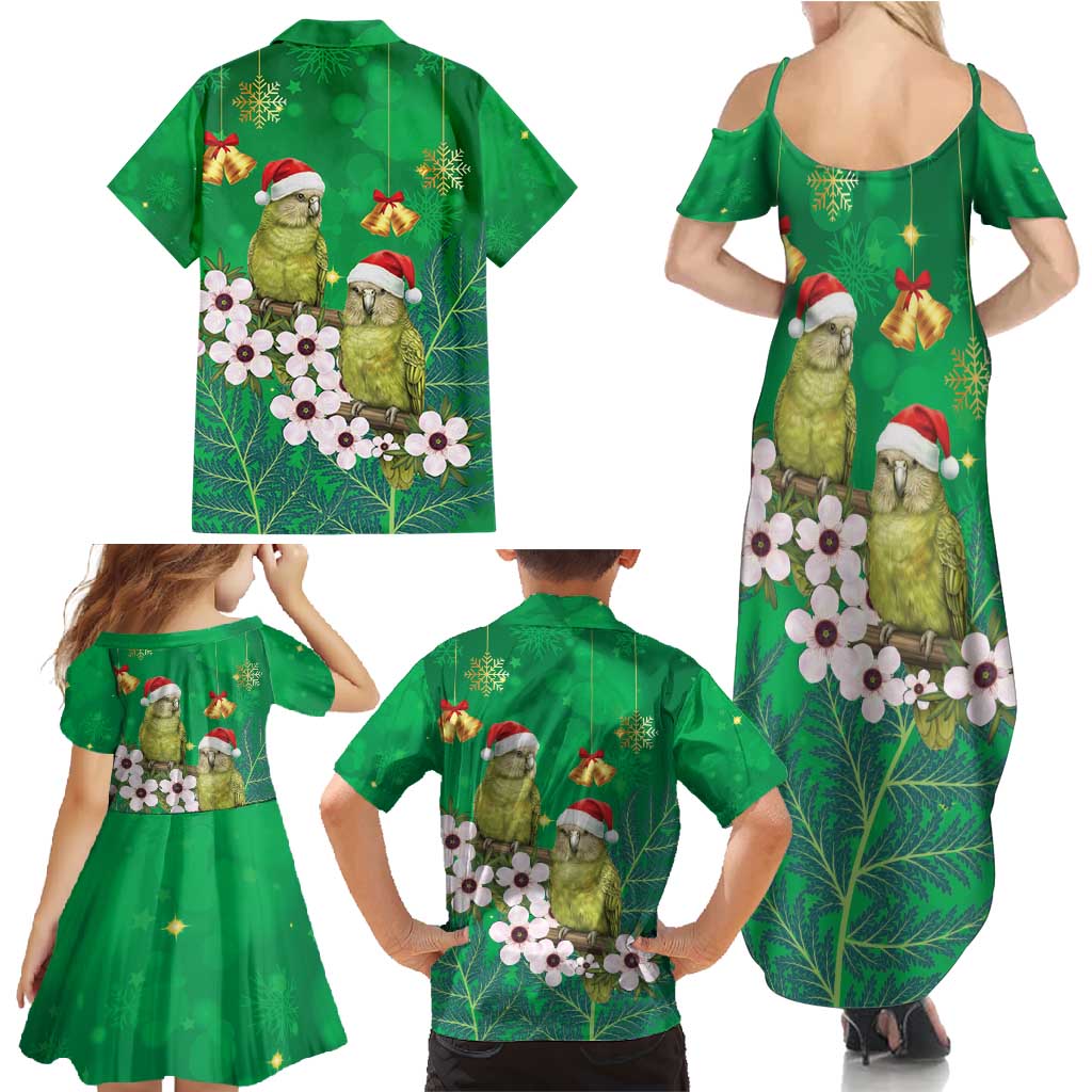 New Zealand Kakapo Christmas Family Matching Summer Maxi Dress and Hawaiian Shirt Owl Parrot Santa Sliver Fern Manuka - Green - Polynesian Pride