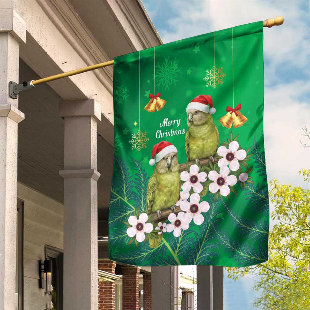 New Zealand Kakapo Christmas Garden Flag Owl Parrot Santa Sliver Fern Manuka - Green - Polynesian Pride