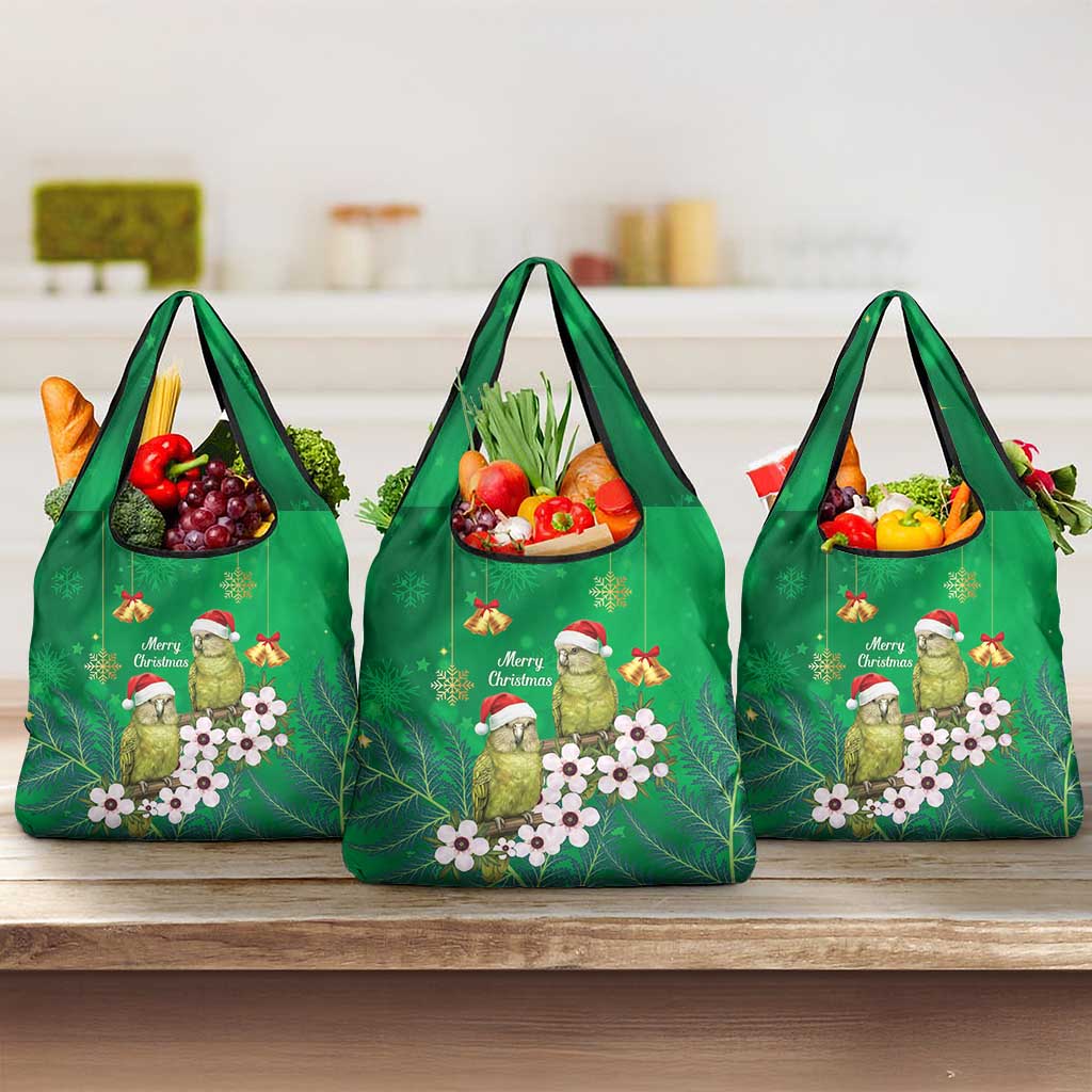 New Zealand Kakapo Christmas Grocery Bag Owl Parrot Santa Sliver Fern Manuka - Green - Polynesian Pride