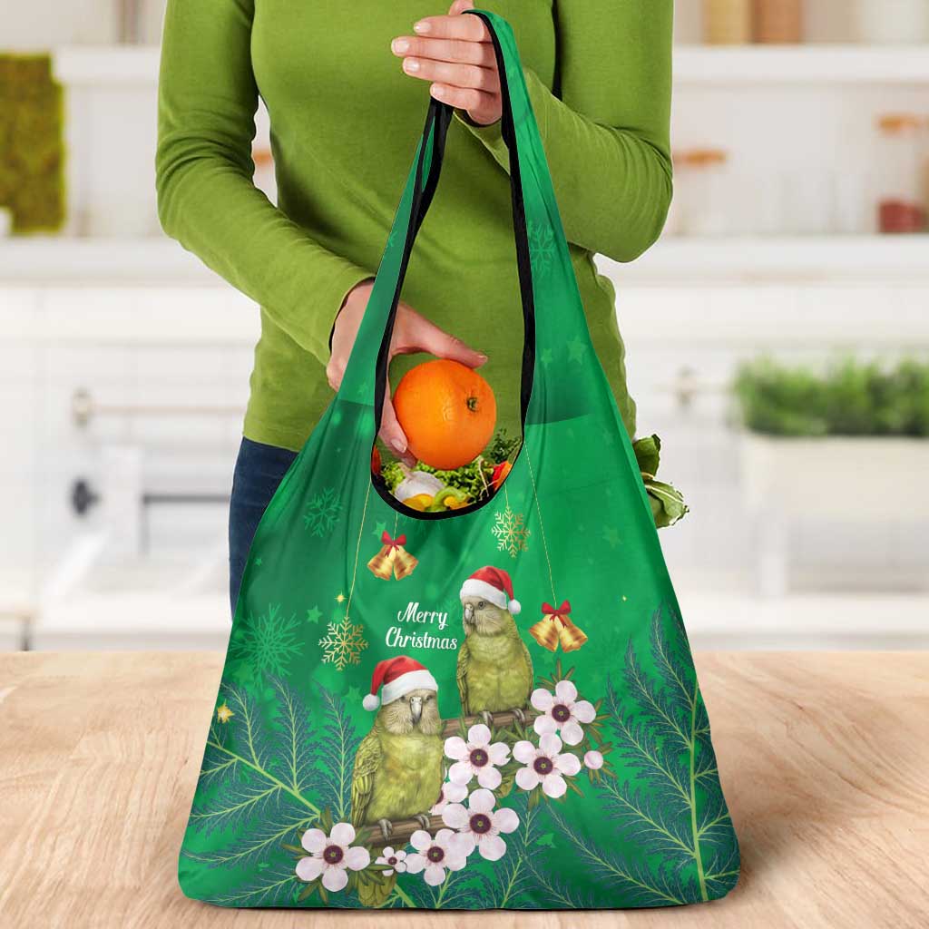 New Zealand Kakapo Christmas Grocery Bag Owl Parrot Santa Sliver Fern Manuka - Green - Polynesian Pride