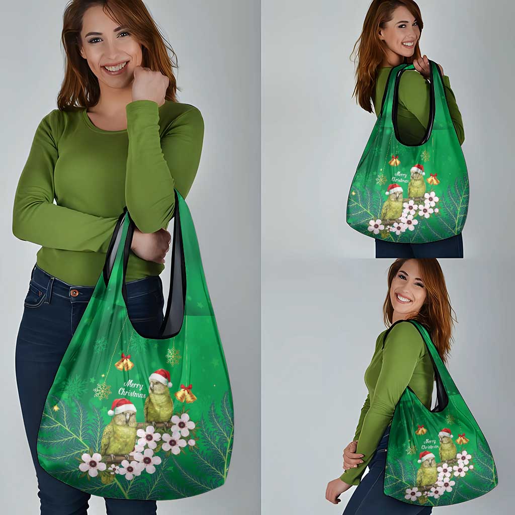 New Zealand Kakapo Christmas Grocery Bag Owl Parrot Santa Sliver Fern Manuka - Green - Polynesian Pride