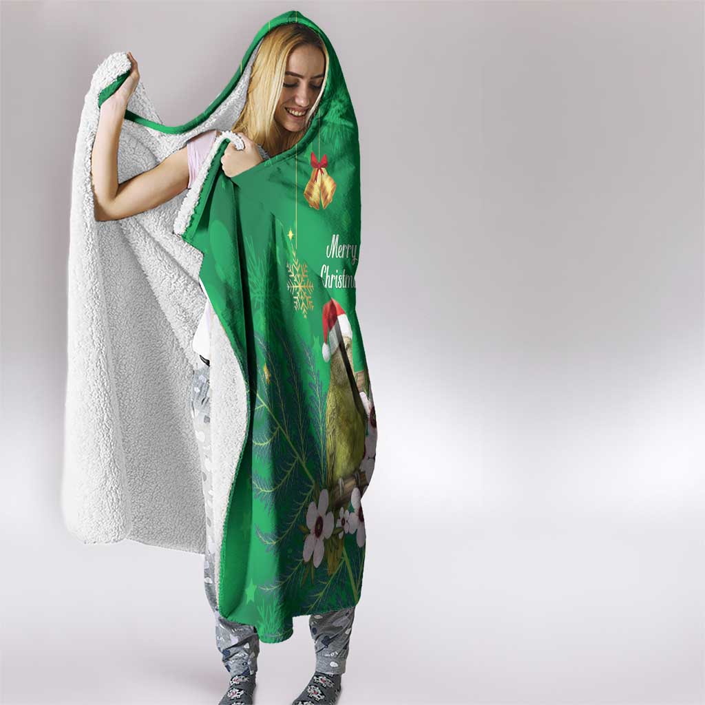 New Zealand Kakapo Christmas Hooded Blanket Owl Parrot Santa Sliver Fern Manuka - Green - Polynesian Pride