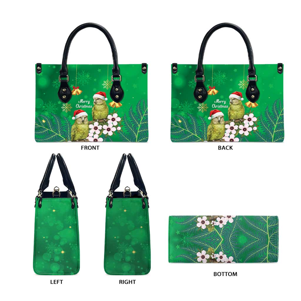 New Zealand Kakapo Christmas Leather Bag Owl Parrot Santa Sliver Fern Manuka - Green - Polynesian Pride