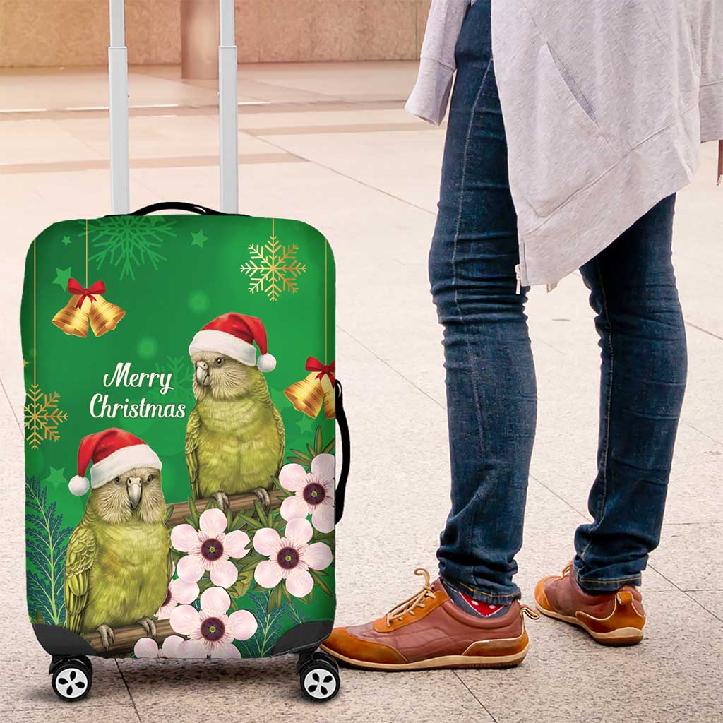 New Zealand Kakapo Christmas Luggage Cover Owl Parrot Santa Sliver Fern Manuka - Green - Polynesian Pride