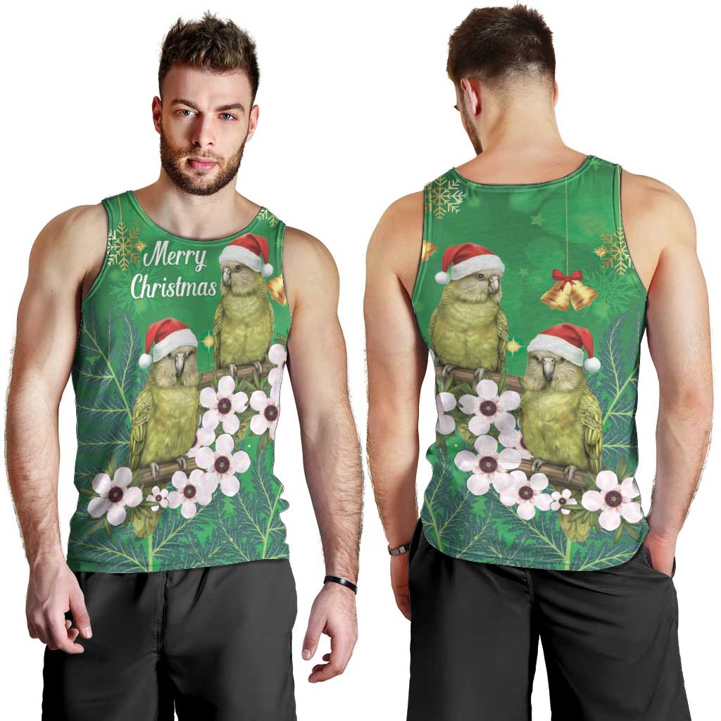 New Zealand Kakapo Christmas Men Tank Top Owl Parrot Santa Sliver Fern Manuka - Green - Polynesian Pride