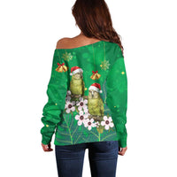 New Zealand Kakapo Christmas Off Shoulder Sweater Owl Parrot Santa Sliver Fern Manuka - Green LT14 - Polynesian Pride