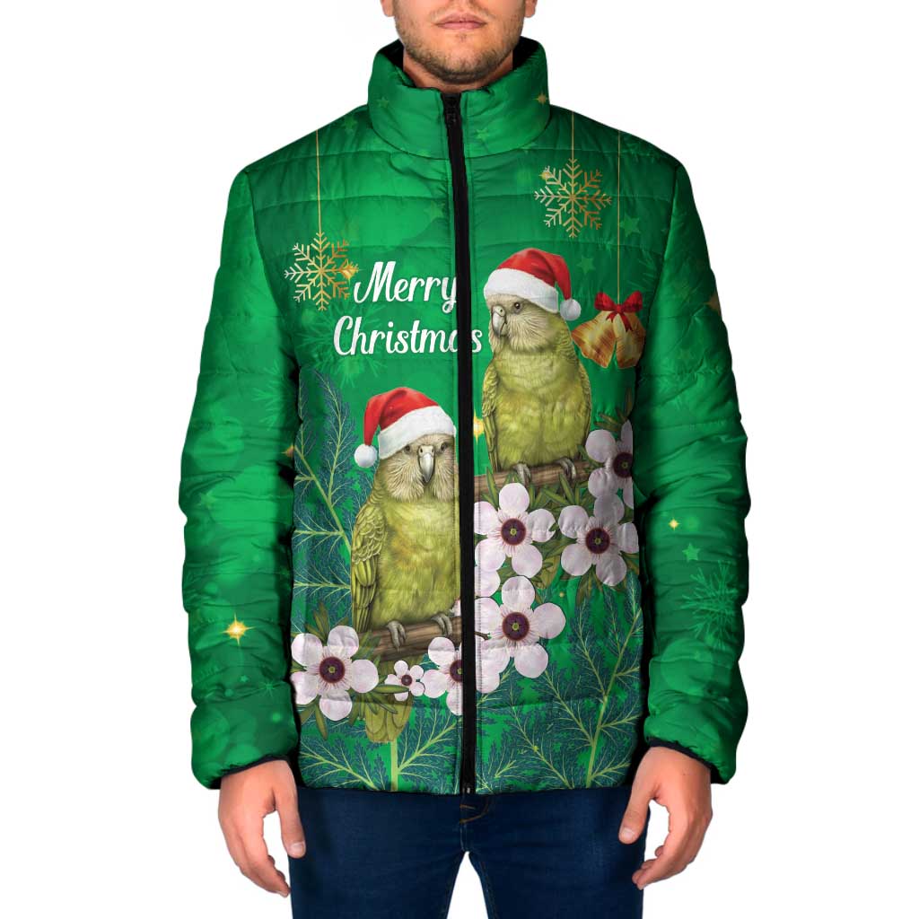 New Zealand Kakapo Christmas Padded Jacket Owl Parrot Santa Sliver Fern Manuka - Green - Polynesian Pride