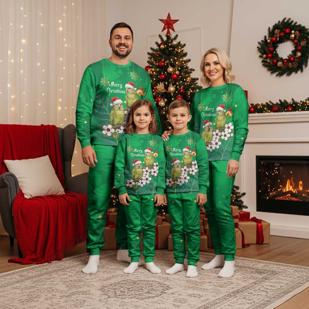 New Zealand Kakapo Christmas Pajama Set Owl Parrot Santa Sliver Fern Manuka - Green - Polynesian Pride