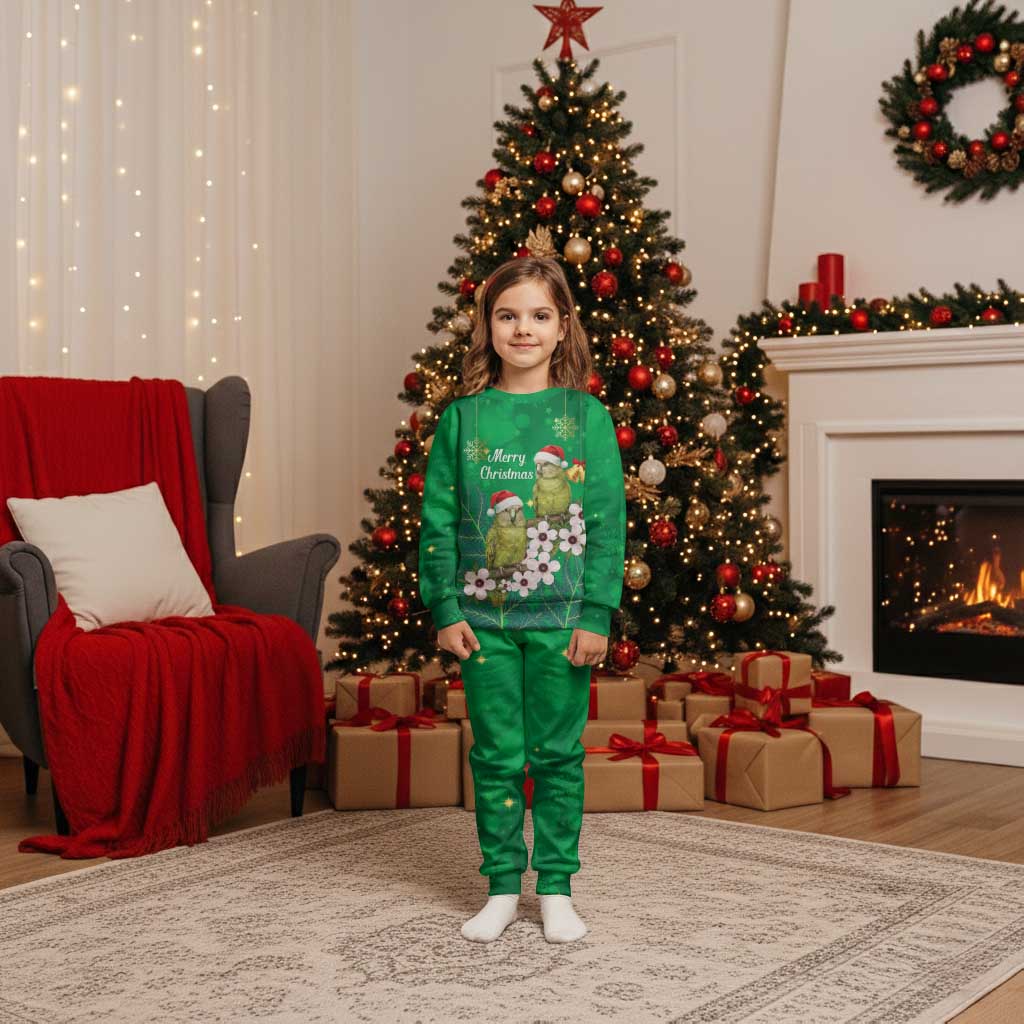New Zealand Kakapo Christmas Pajama Set Owl Parrot Santa Sliver Fern Manuka - Green - Polynesian Pride