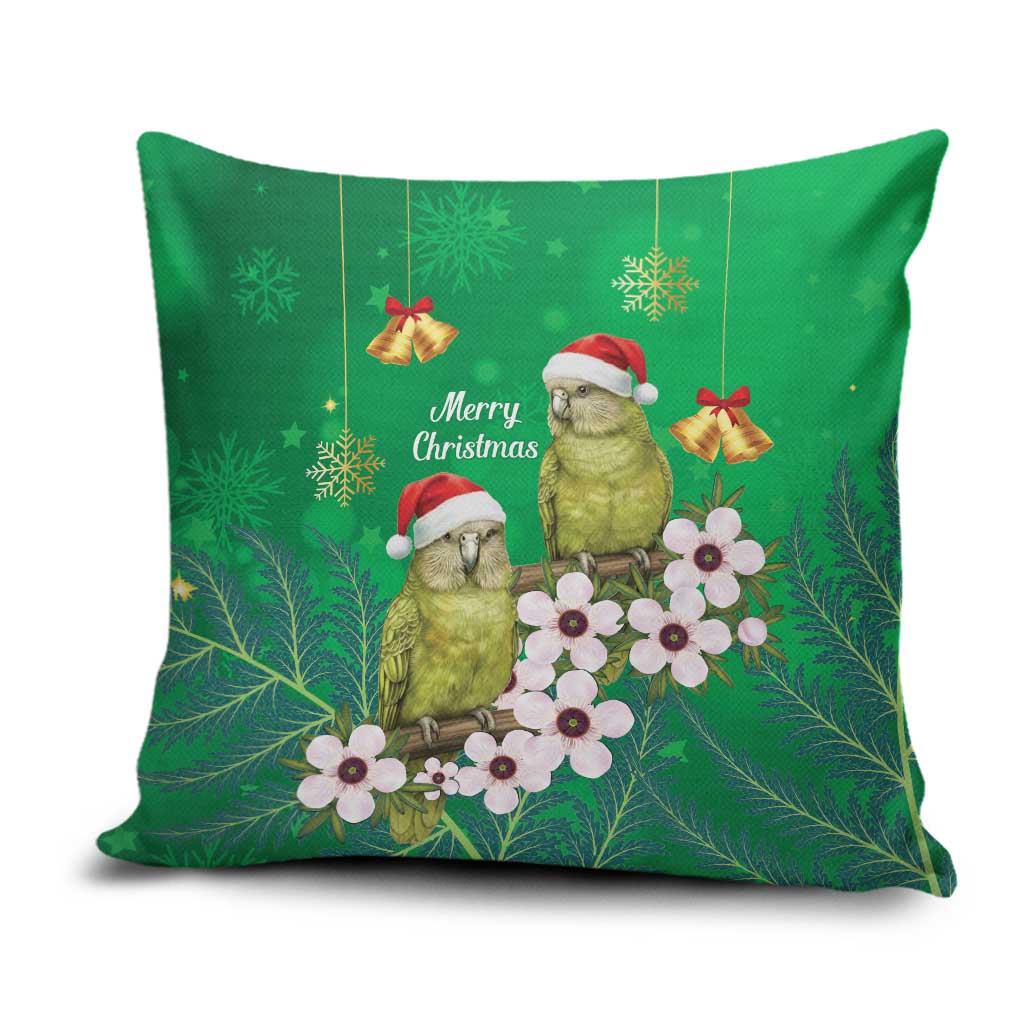 New Zealand Kakapo Christmas Pillow Cover Owl Parrot Santa Sliver Fern Manuka - Green - Polynesian Pride